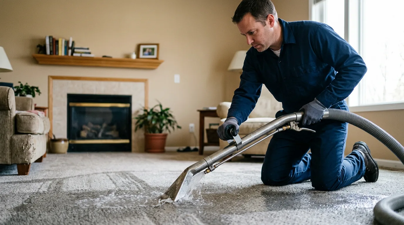 Water damage restoration technician working near Saint Charles, IA